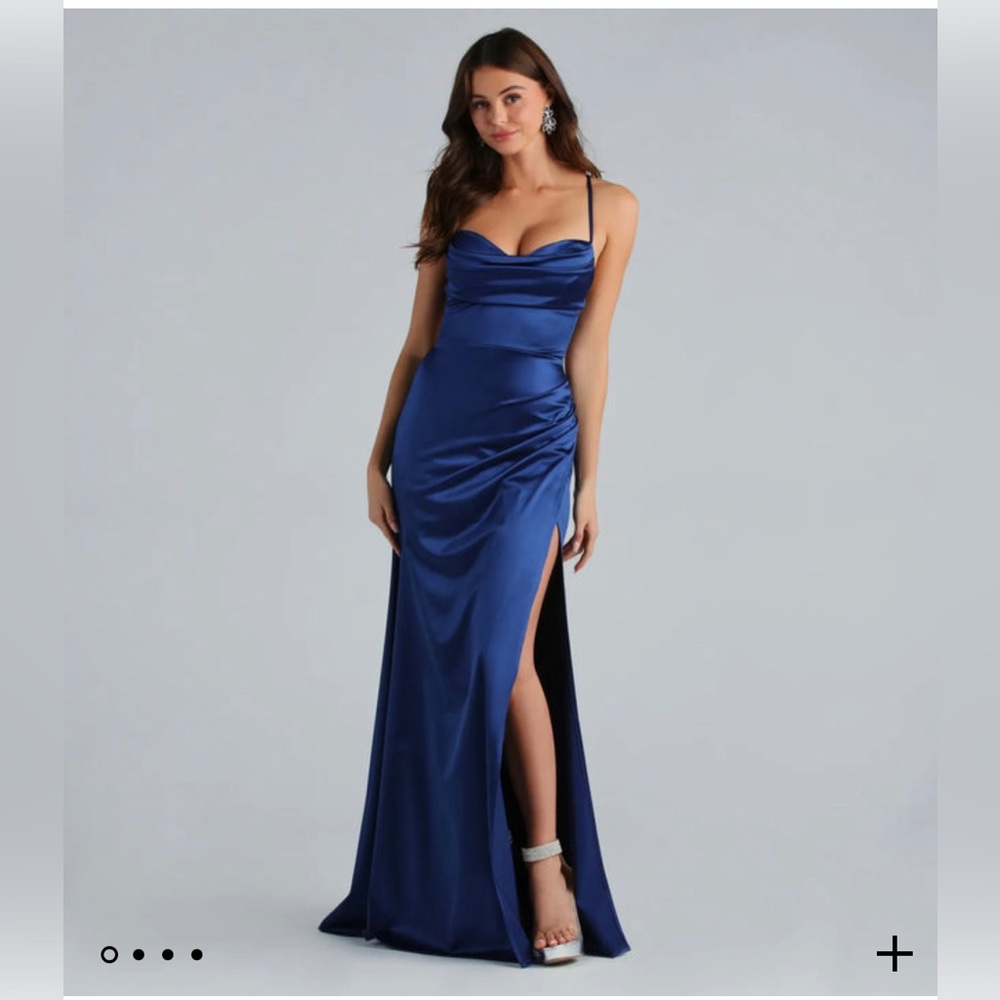 Melinda formal satin lace up gown